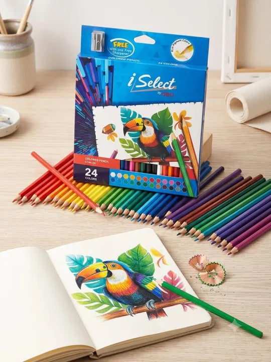 DELI ISELECT Hummingbird Edition: 24 Premium Color Pencils with Free Sharpener