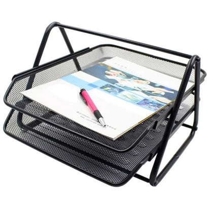 Office 2 Tier Heavy Duty Metal Desktop Letter Tray File Organizer Sorter Desk Document Organizer Shelf Tray Magazine Holder Paper File Newspaper Organizer Tray - Black