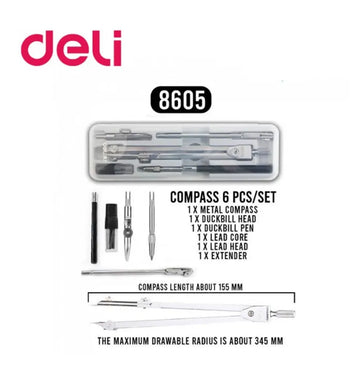 Deli E8605 Stainless Steel Bofa Compass Geometry Set Drafting Set Compass Set for Technical Drawing and Art & Craft