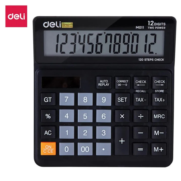 Deli - EM01120 #Desktop Calculator #Plastic-12 digits, 120 steps check - Black