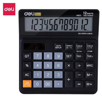 Deli - EM01120 #Desktop Calculator #Plastic-12 digits, 120 steps check - Black