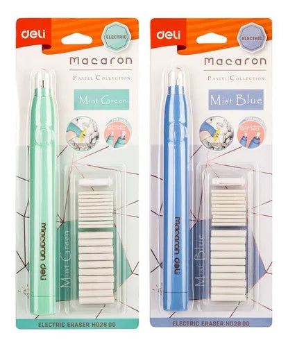 Deli Macaron Electric Eraser with 20 Refill Eraser (Pack of 1)