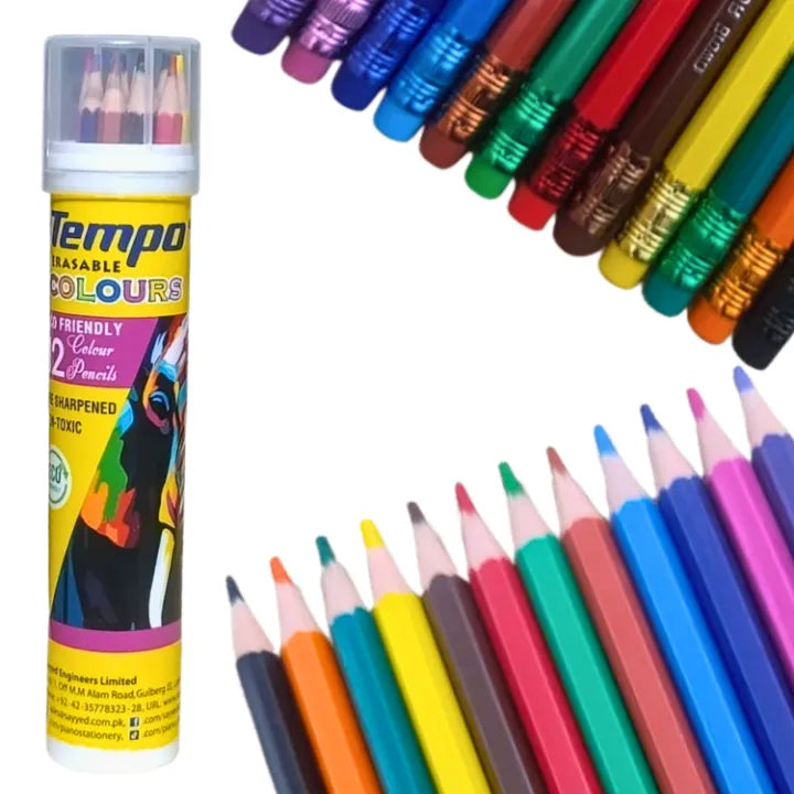 One Pack of Piano Color Pencils with matching Erasers (12Pcs)