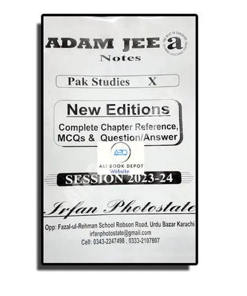 Pakistan Studies – Notes Adamjee – Class 10 Science – 10 General