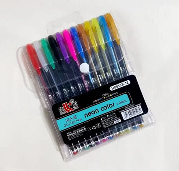 12 Pcs Neon Metallic Glitter Gel Pens Set – Shimmer & Sparkle Colored Pens for Art, Journaling, Scrapbooking, Calligraphy & DIY Crafts