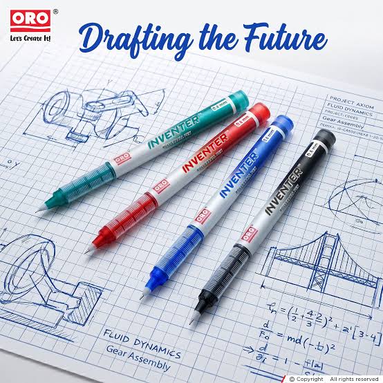 ORO Inventer Rollerball Pen 0.6mm Needle Tip Quick Dry Liquid Ink Flow Smooth Writing Pens Pack of 10 Pcs Box - Blue Black Red Green Roller Gel Ink Ballpoint Signature Office College School Student Exam Stationery Supplies Ball Pen